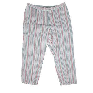 WOMAN‎ WITHIN Pink Green Striped Pull On Linen Blend Pants Womens Pull Size 28W